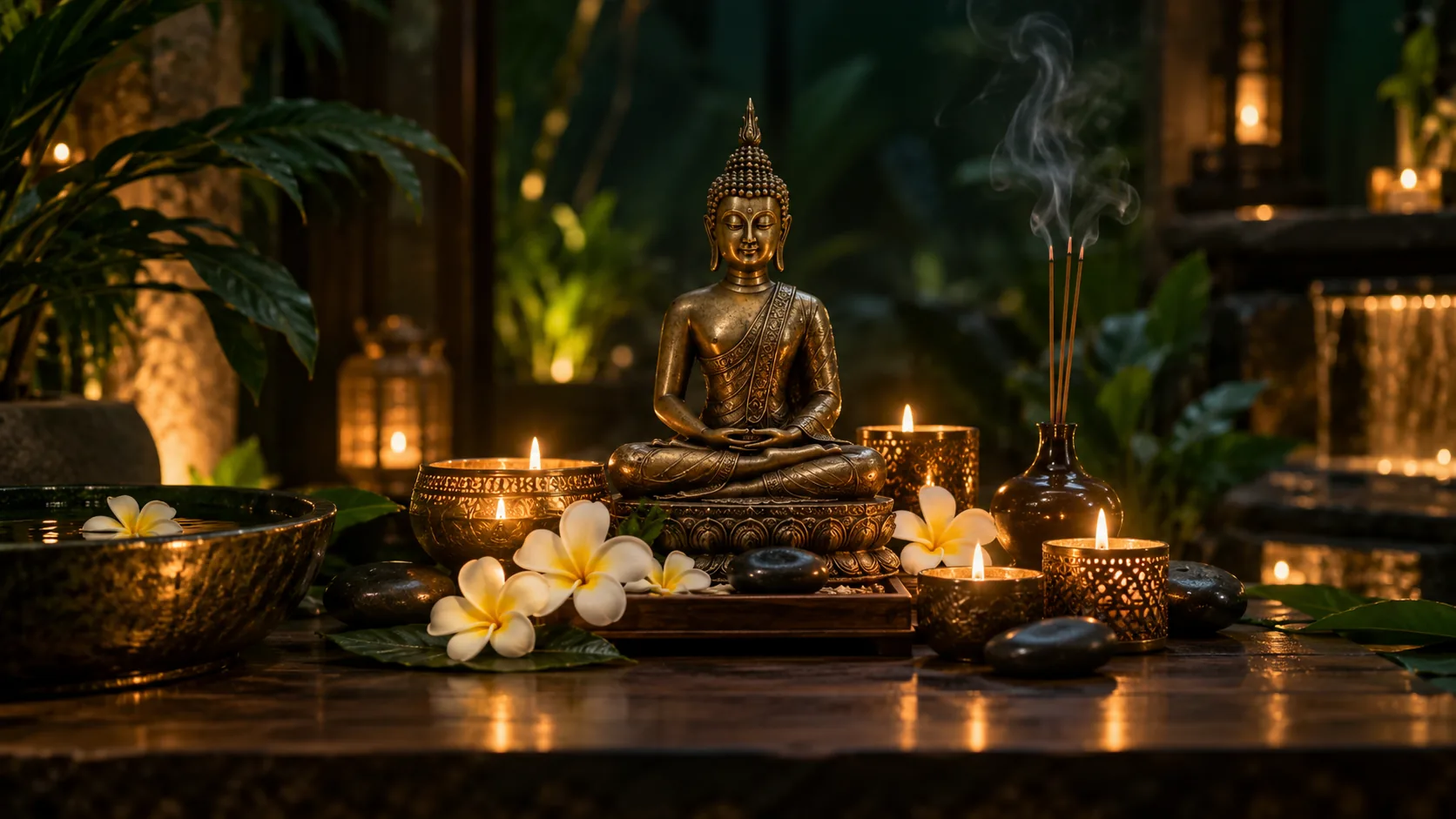 Altar tailandés con velas e incienso, ambiente del ritual KohoThai